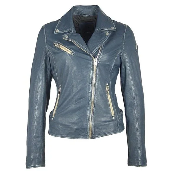 SOLD Mauritius Lamb Leather Moto Jacket Denim Blue - Picture 16 of 16